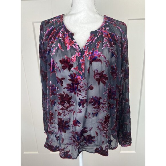 Rag & Bone Yuni Velvet Burnout Blouse Purple Multi Devore Velour Peasant Silk - Picture 5 of 12